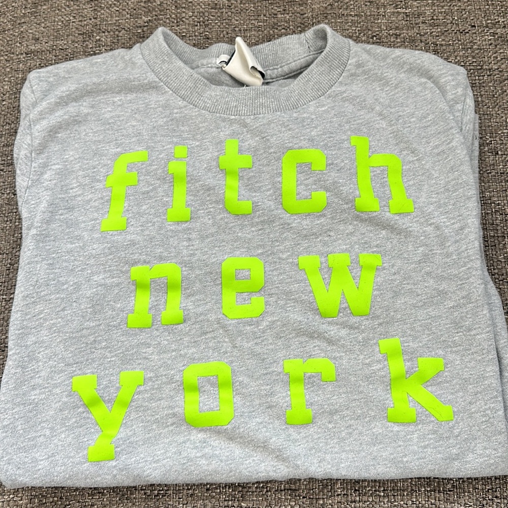 Abercrombie Fitch Boys Gray Muscle Fit Neon Yellow Spellout T-Shirt XL